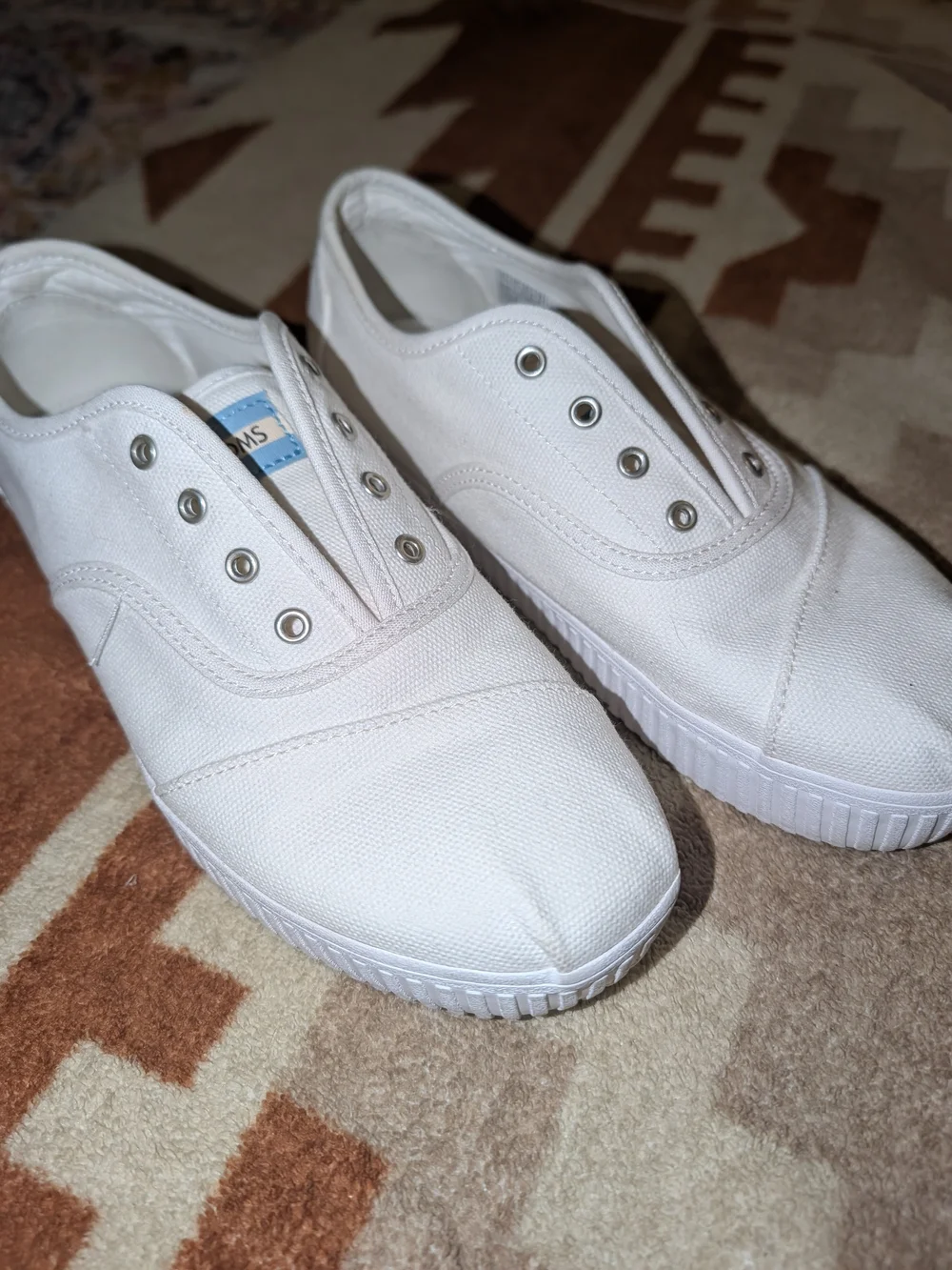 Toms Women's 7 Platform Casual White Slip-On Canvas Sneakers; No Laces Clean